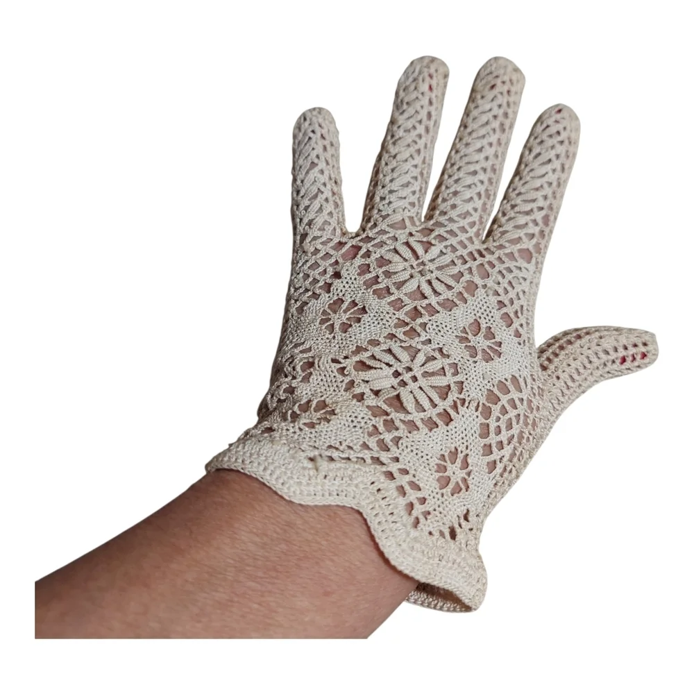 Gorgeous Handmade in France Lacy Crocheted Gloves